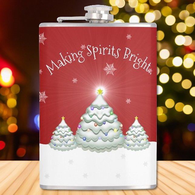 Red Snowy Julgran-kolv Fickplunta (Red Christmas Tree Flask)
