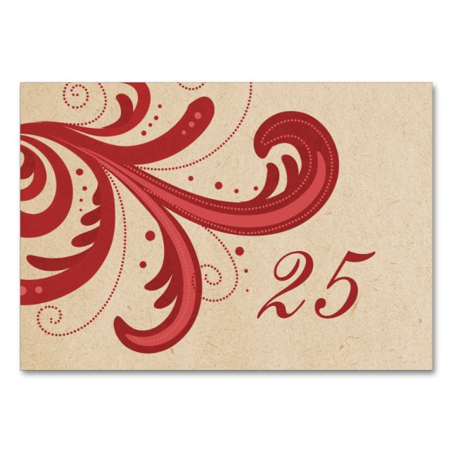 Red Snyggt Swirls Bord Card Bordsnummer (Framsidan)