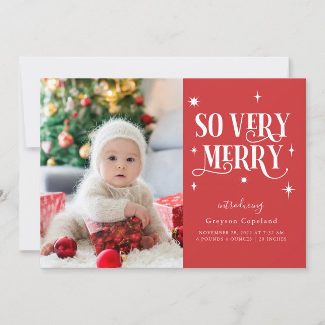 Red So Väldigt Merry Helgdag Baby Photo annonsens Meddelande (Framsida)