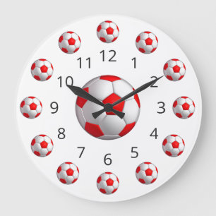 Red Soccer Ball Atom Clock med nummer Stor Klocka