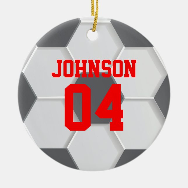 Red Soccer Ball-jul Julgransprydnad Keramik (Framsidan)