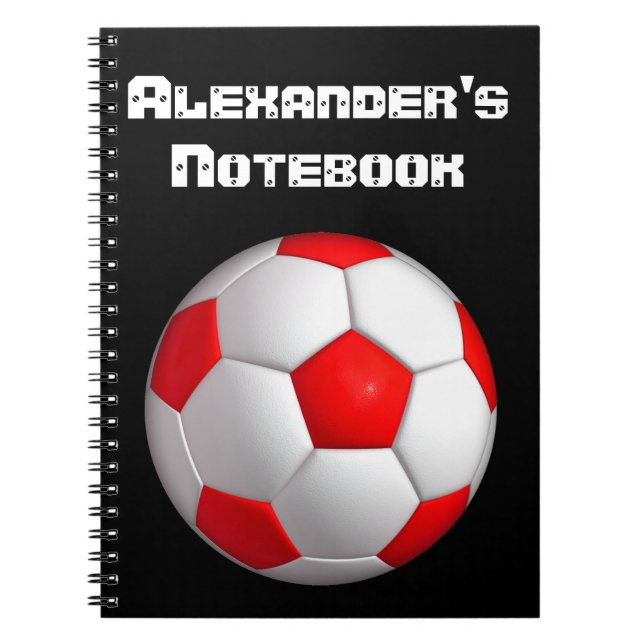 Red Soccer Ball Personalize Anteckningsbok (Framsidan)