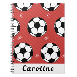 Red Soccer Ball Winter Stripe Snowflake Namn Cute Anteckningsbok