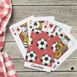 Red Soccer Ball Winter Stripe Snowflake Namn Cute Casinokort<br><div class="desc">De här vackra spelkorten med rött fotboll mönster och ungar namn skulle ge en fantastisk gåva till en pojke/flicka,  som fotboll i kärlek! Lägg enkelt till önskat namn genom att klicka på alternativet "Anpassa den här mallen".</div>