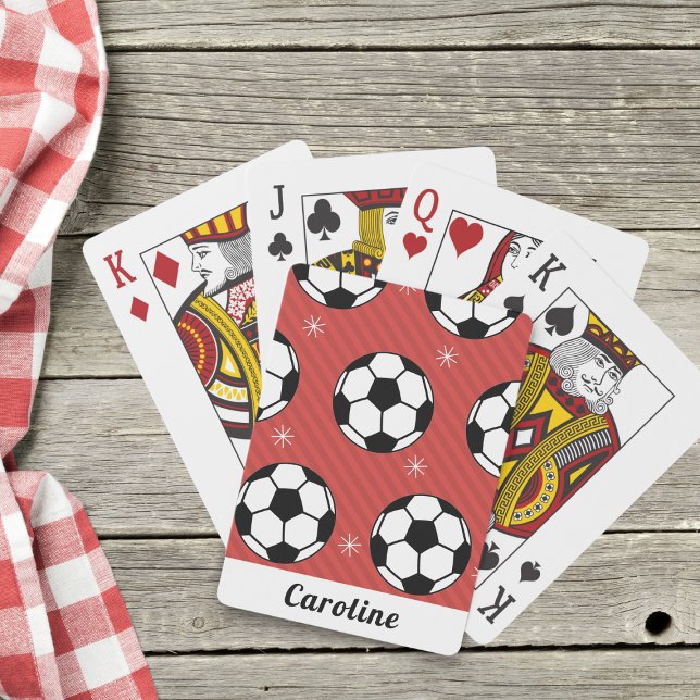 Red Soccer Ball Winter Stripe Snowflake Namn Cute Casinokort (Skapare uppladdad)