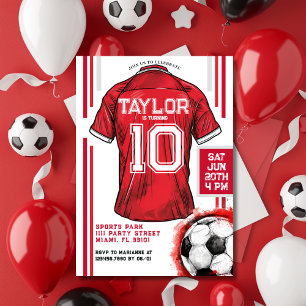 Red Soccer Boy Jersey Barns födelsedag Party Inbjudningar