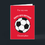 Red Soccer Sport 10:e födelsedagen Kort<br><div class="desc">En röd fotboll 10-årsdag för son, barnson, syskonbarn osv. Du kan enkelt personifiera framsidan av det här röda 10-födelsedagskortet med hans namn. Insidan läser ett födelsedagsmeddelande som du enkelt kan redigera också. Du kan anpassa baksidan av det här fotbolls-födelsedagskortet med året. Det skulle göra ett unikt födelsedagskort för hans tioårsdag....</div>