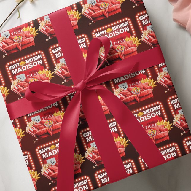 Red Soffa Movie Night Birthday Personlig Presentpapper (Skapare uppladdad)