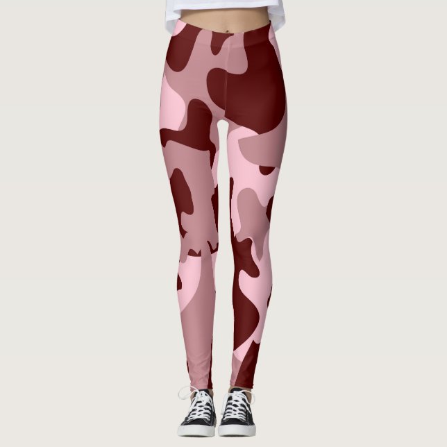 Red Soft Rose Wine Camouflage Leggings (Framsida)