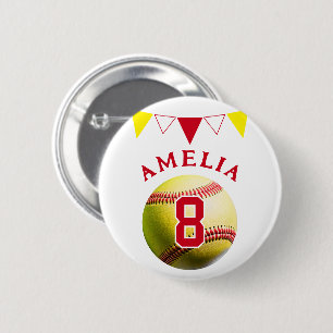 Red Softball Boll Bunting Flaggor Barns födelsedag Knapp