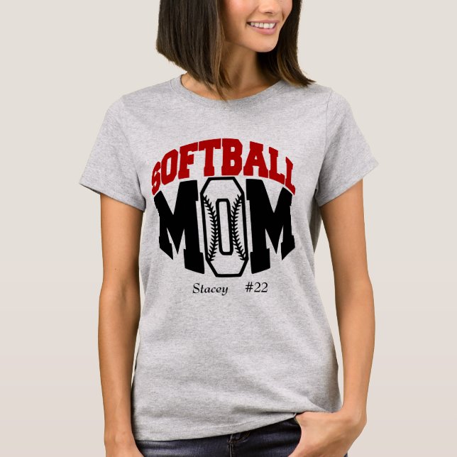 Red Softball Mamma Personlig T Shirt (Framsida)