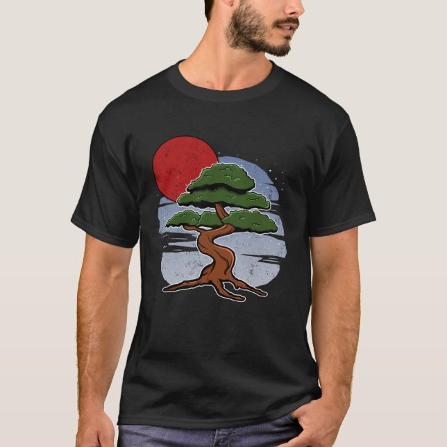 Red Sol Bonsai japansk Zen Planting Planter T Shirt (Framsida)