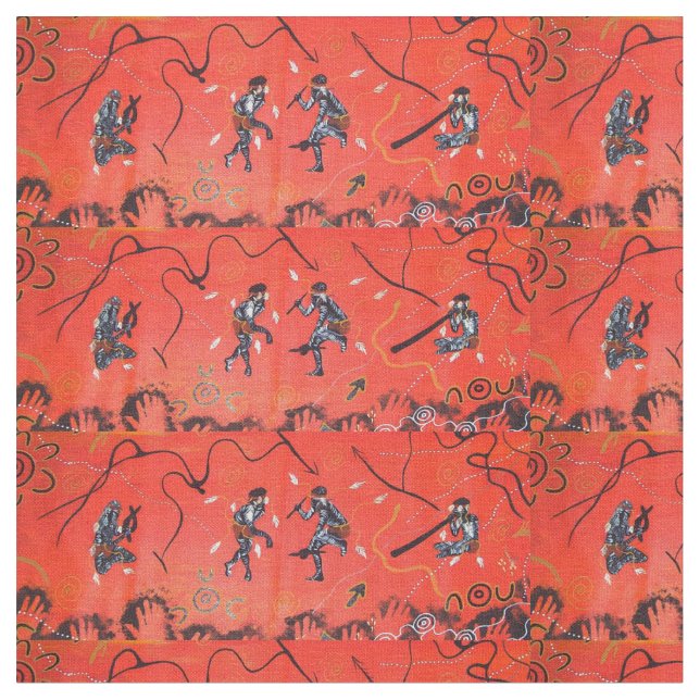 Red Sol Dancers Aboriginal Fabric Tyg (Närbild)