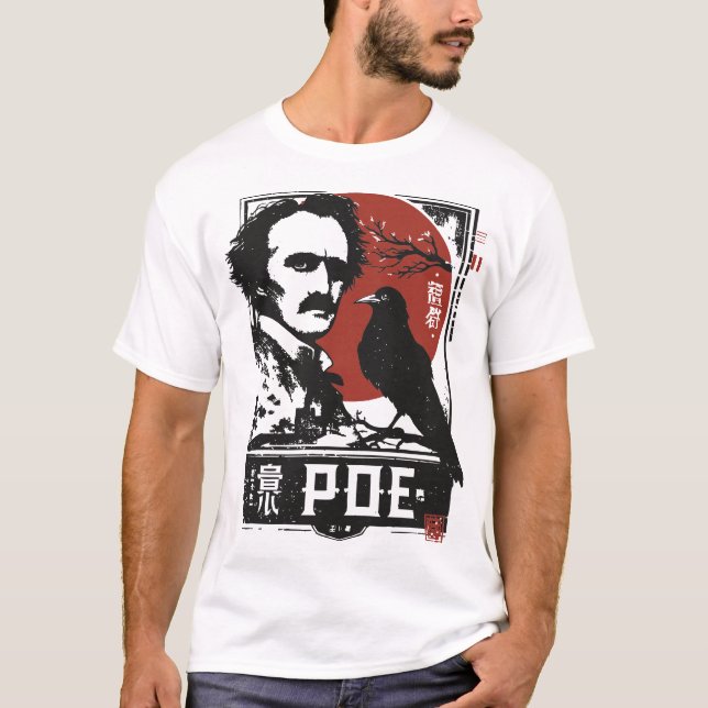 Red Sol Edgar Allan Poe | Gothic Writer Porträtt T Shirt (Framsida)