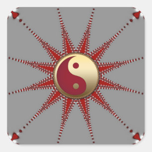 Red Sol Golden Yin Yang Sticker Fyrkantigt Klistermärke