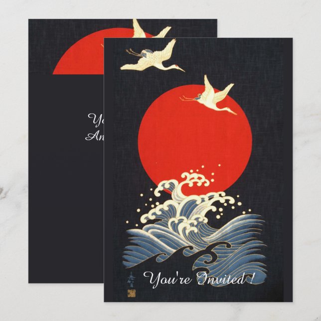 RED SOL ,JAPANESE FLYGKRANER,SJÖVINKARARE I SVARTA INBJUDNINGAR (Fram/baksida)