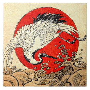 RED SOL, JAPANESE FLYING CRANE OCH HAVET VÅGAR KAKELPLATTA