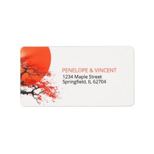 Red Sol och Old Sakura Bröllop Adressetikett