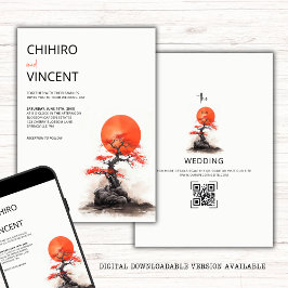 Red Sol och Old Sakura Bröllop Inbjudningar