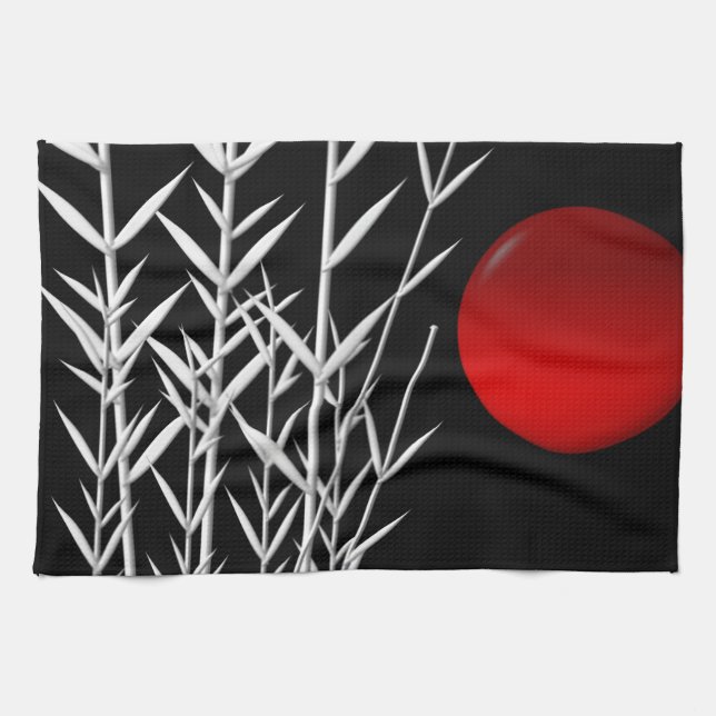 Red sol svartvit, svart  kökshandduk (Horisontell)