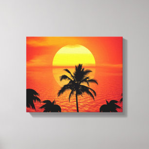 Red Sol Tropical Handflatan Beach Canvastryck