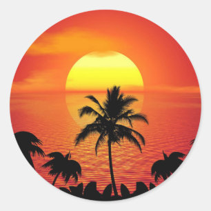 Red Sol Tropical Handflatan Beach Runt Klistermärke