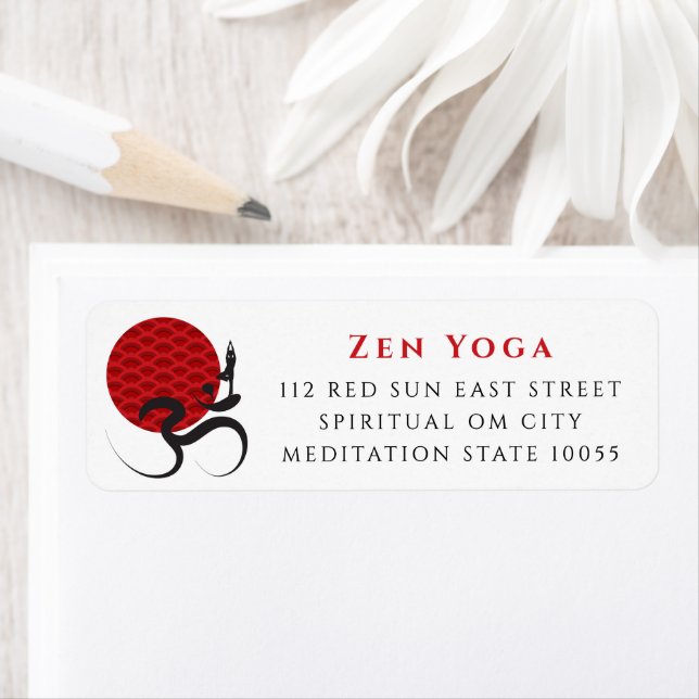 Red Sol Zen Yoga Andlig om Brush Calligraphy Returadress Etikett (Insitu)