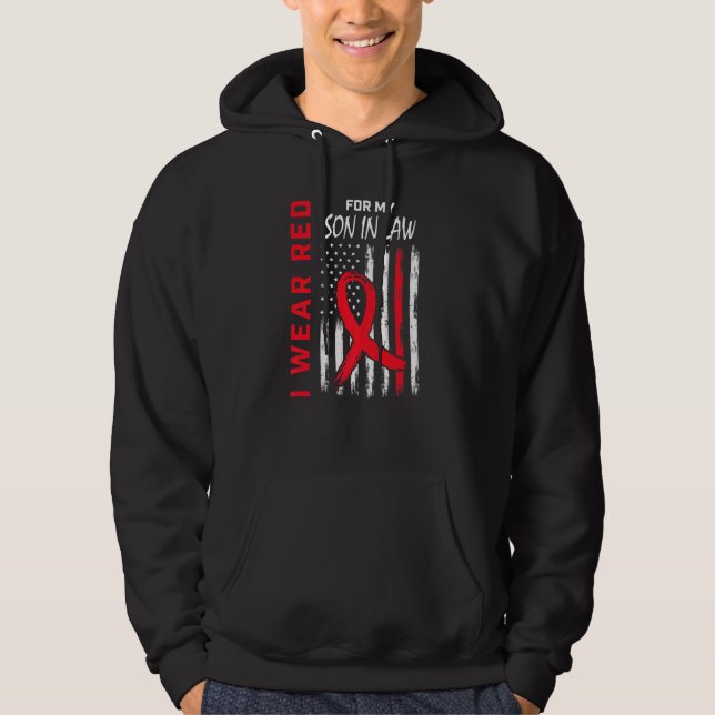 Red Son In Law Heart Disease Awareness Flag Matchi Hoodie (Framsida)