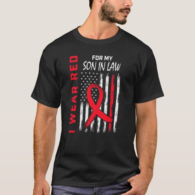 Red Son in Law Heart Disease Awareness Flagga Matc T Shirt (Framsida)