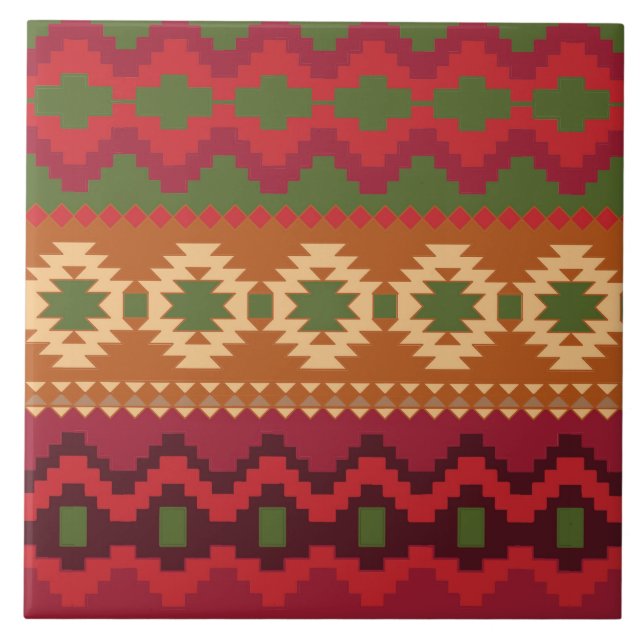 Red southwest mönster - western abstrakt art kakelplatta (Framsidan)