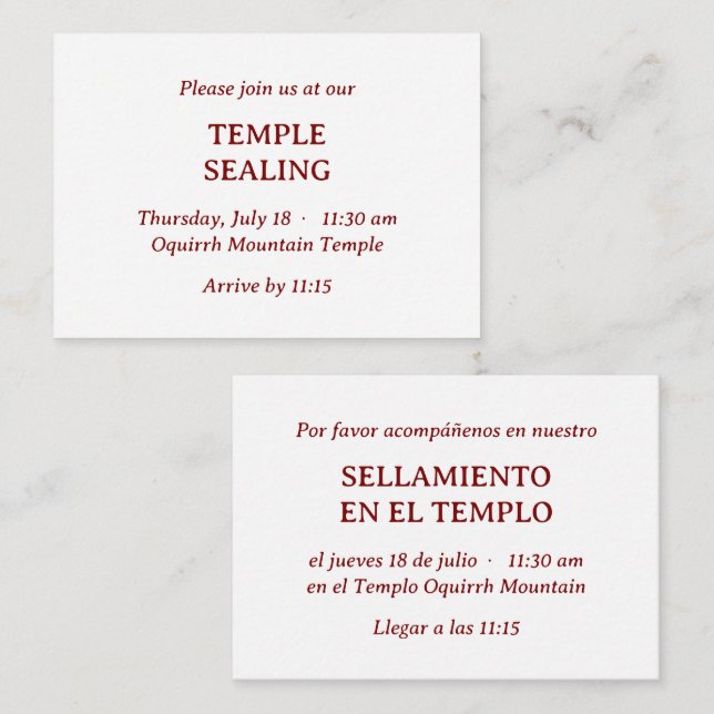 Red Spain-English Temple Sealing-inbjudan Tilläggskort (Fram/baksida)