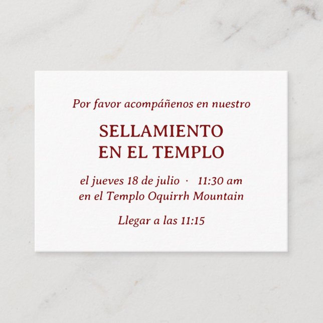 Red Spain Minimalist Temple Sealing-inbjudan Tilläggskort (Framsida)