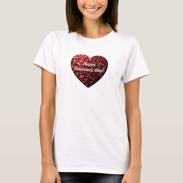 Red sparkles Heart Lycklig Alla hjärtans dag perso T-shirt (Framsida)