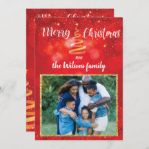 Red Sparkles julfamiljs fotohälsningskort