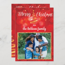 Red Sparkles julfamiljs fotohälsningskort Julkort