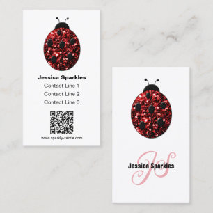 Red sparkles Ladybug QR-kod Monogram vit Anpassnin Visitkort