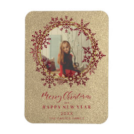 Red Sparkles Snöflingor julfamiljfoto Magnet