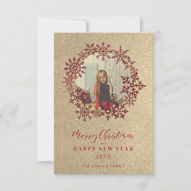 Red Sparkles Snowflakes Christmas Family Photo (Framsida)