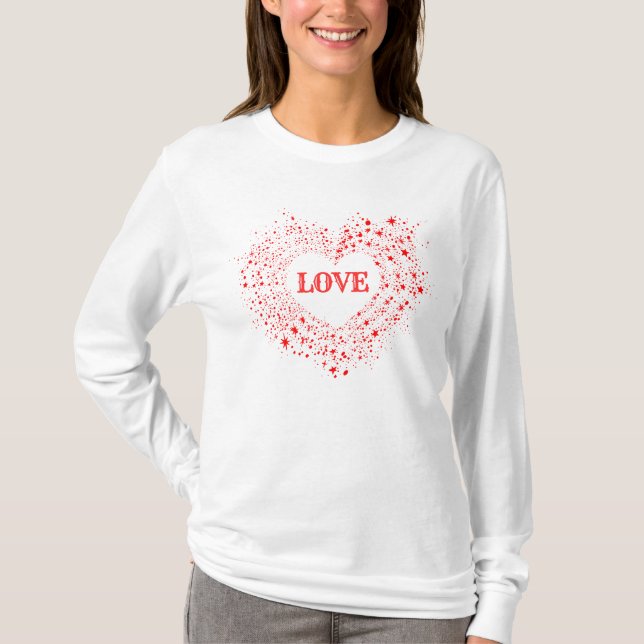 Red Sparkles Valentine Heart Text Kärlek Tee (Framsida)