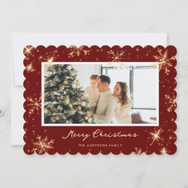 Red Sparkling Snowflake Photo God jul Card Julkort