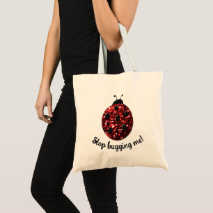 Red sparkly Ladybug Sluta Bugga mig Personalize Tygkasse