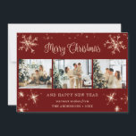 Red Sparkly Snowflake Photo Collage Julkort<br><div class="desc">Cute Red Phocollage God jul och Gott nytt år kort med snöflingor och stjärnor på framsidan och fallande snö på baksidan. Anpassa enkelt det här helgdag med elegant med foton och text.</div>