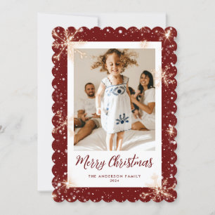 Red Sparkly Snowflake Photo God jul Card Julkort