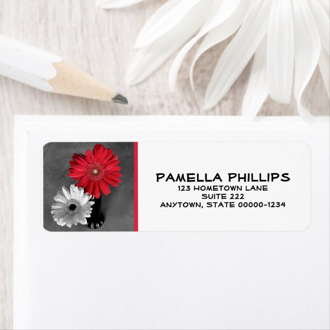 Red Splaschad Dahlia | Fortsatt livsfotografi Returadress Etikett (Insitu)