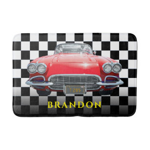 Red Sport's Car, Gult Namn, B/W Checkered Badrumsmatta