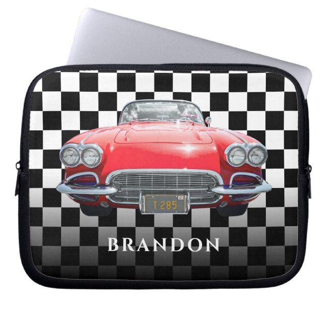Red Sport's Car, White Namn, B/W Checkered Laptop Fodral (Framsidan)