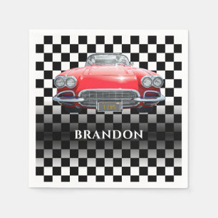 Red Sport's Car, White Namn, B/W Checkered Pappersservett