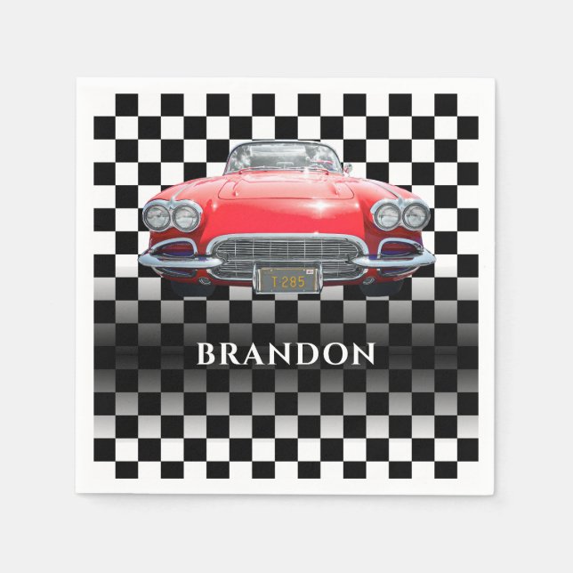 Red Sport's Car, White Namn, B/W Checkered Pappersservett (Framsidan)