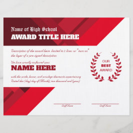RED SPORTS Recognition Award Certificate Brevhuvud