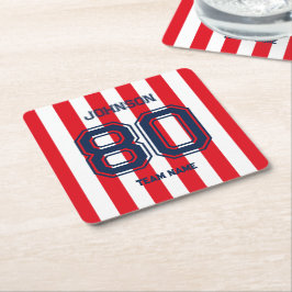 Red Sports Team Custom Name Number Team Gameday Underlägg Papper Kvadrat